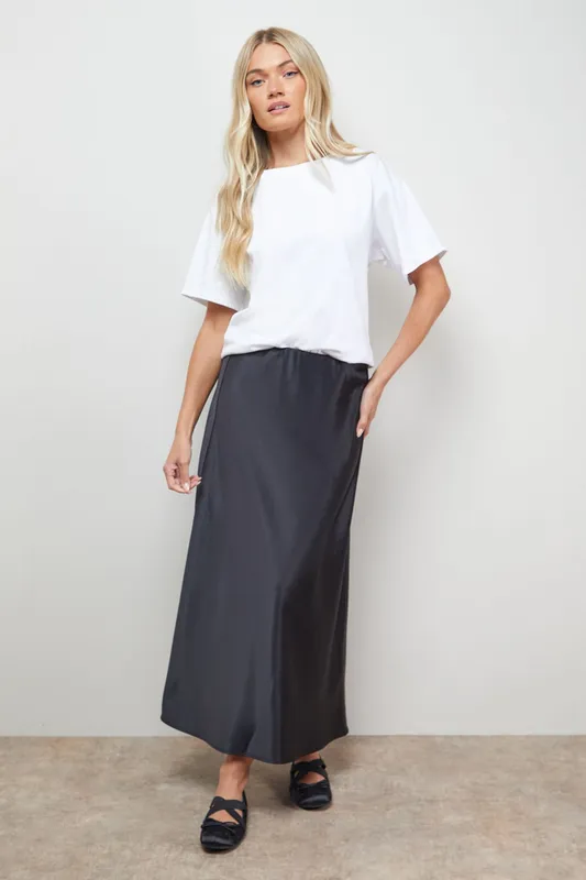 Oasis Women's Bias Cut Satin Midi Skirt in Black Size: 10 Black