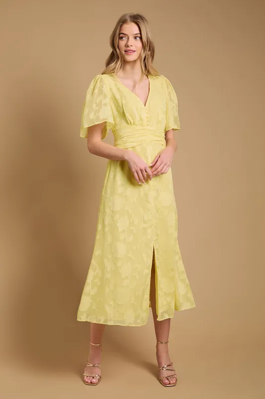 Oasis Women's Button Jacquard Midi Dress in Butter Size: 12 - Butter