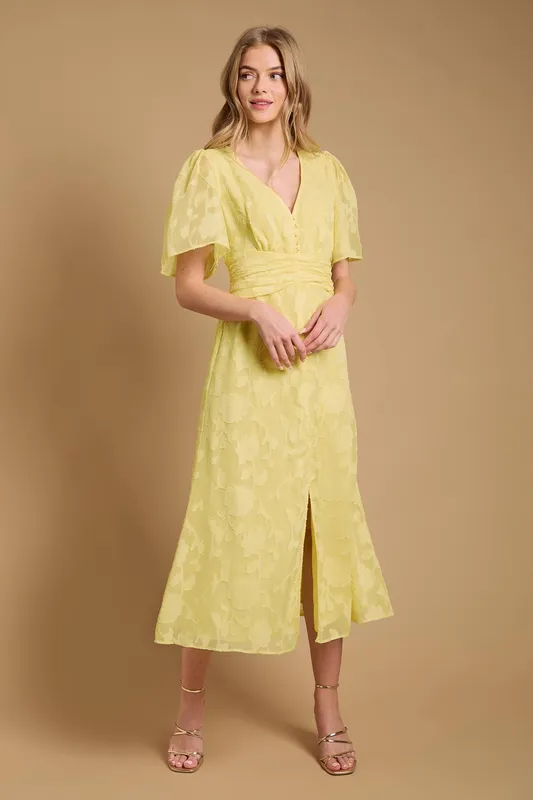 Oasis Women's Button Jacquard Midi Dress in Butter Size: 8 - Butter