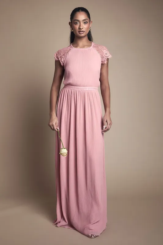 Oasis Women's Delicate Lace Bodice Maxi Bridesmaid Dress in Blush Size: 10 Blush 10
