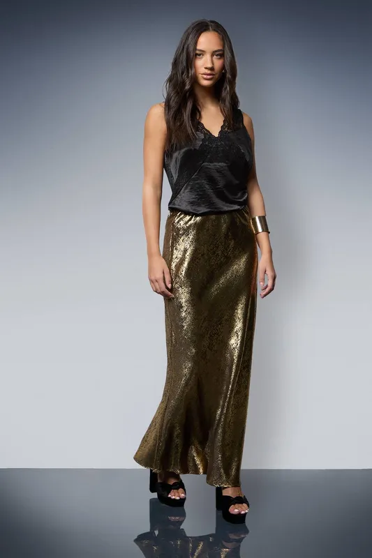 Oasis Women's Metallic Satin Slip Skirt in Metallic Gold Size: 10 Metallic Gold female