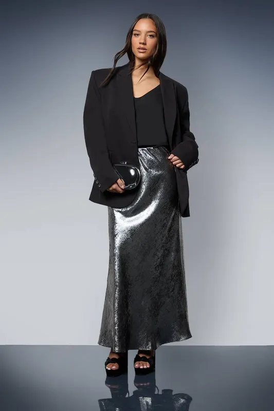Oasis Women's Metallic Satin Slip Skirt in Metallic Silver Size: 10 Metallic Silver 10