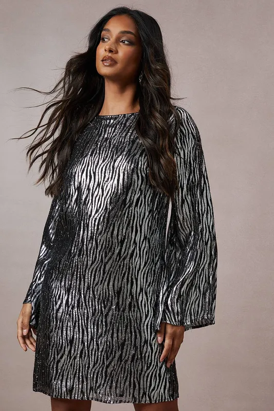 Oasis Women's Occasion Zebra Metallic Mini Dress in Black Size: 8 Black 8 female