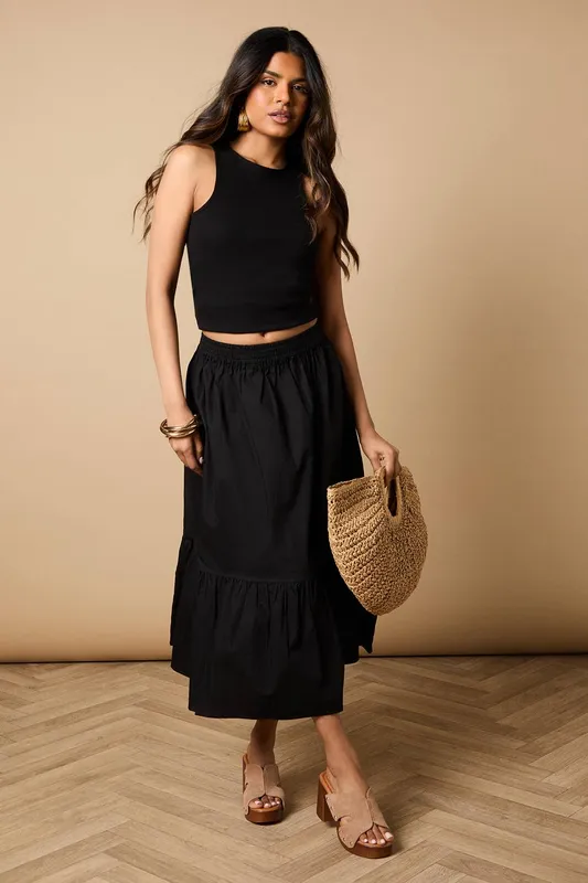 Oasis Women's Petite Poplin Midi Skirt in Black Size: 18 Black 18 female