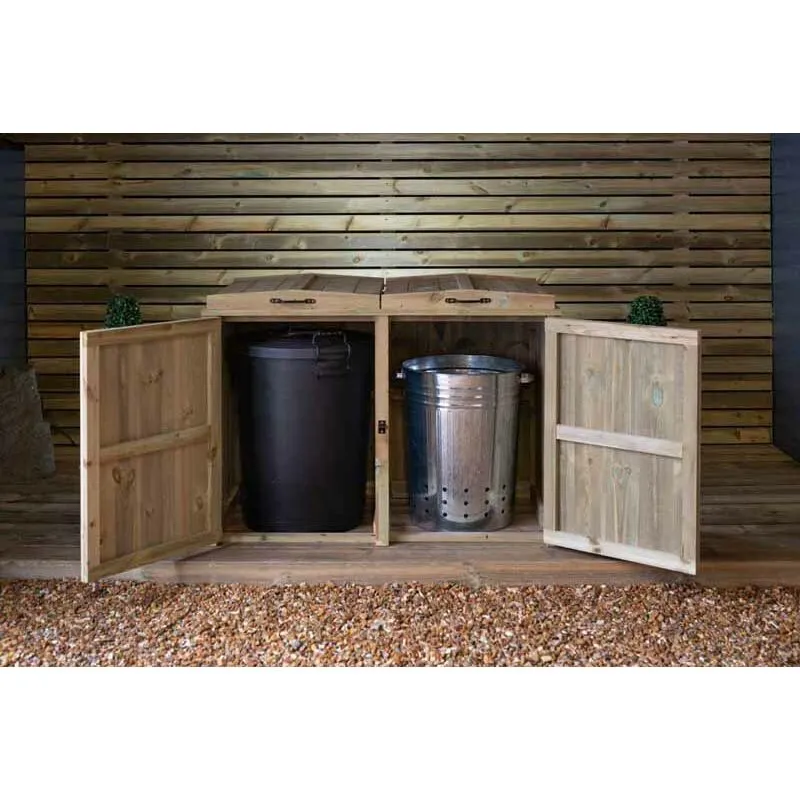 Buttercup Farm Paythorne Dustbin Store Double - Timber - L64 x W122.5 x H88 cm in Brown Brown