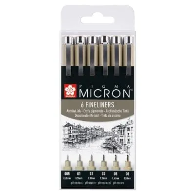 Pigma Micron Fineliner Wallet 6 Pack