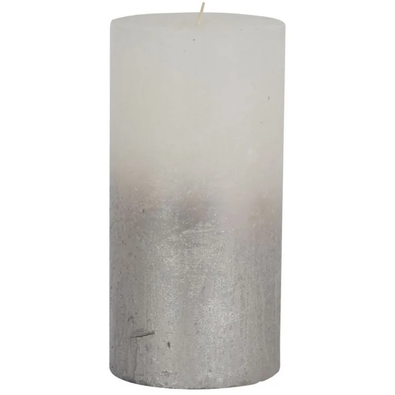 Pillar Candle With Metallic Ombre Base - Paraffin - L10 x W10 x H20 cm - Silver/White