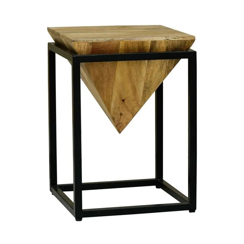 Ravi Iron Base Solid Wood Diamond Stool - Small - Mango Wood/Iron - L35 x W35 x H49 cm - Light Finish