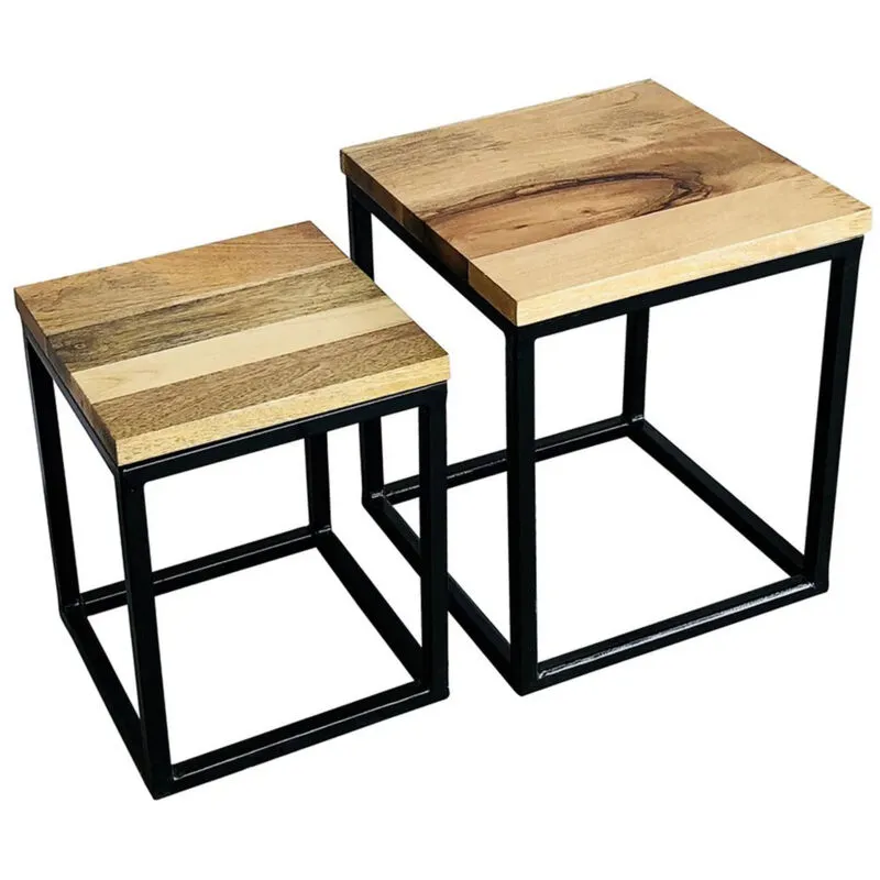 Ravi Iron Base Solid Wood Top Nest (Set of 2) - Wood