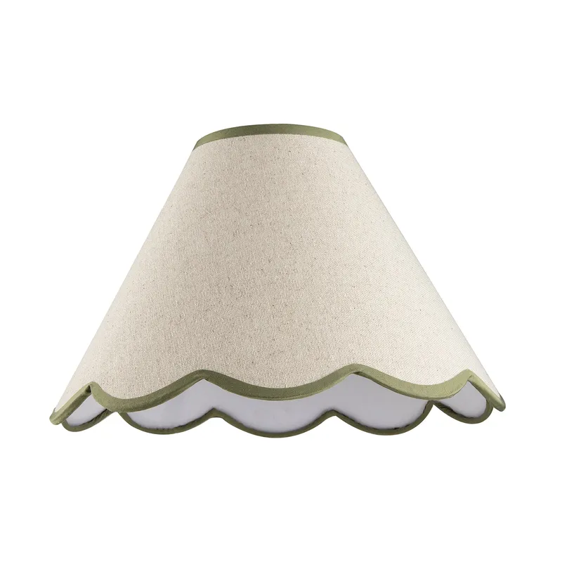 Scallop Edge Natural Textured Linen Coolie Lamp Shade with Olive Trims