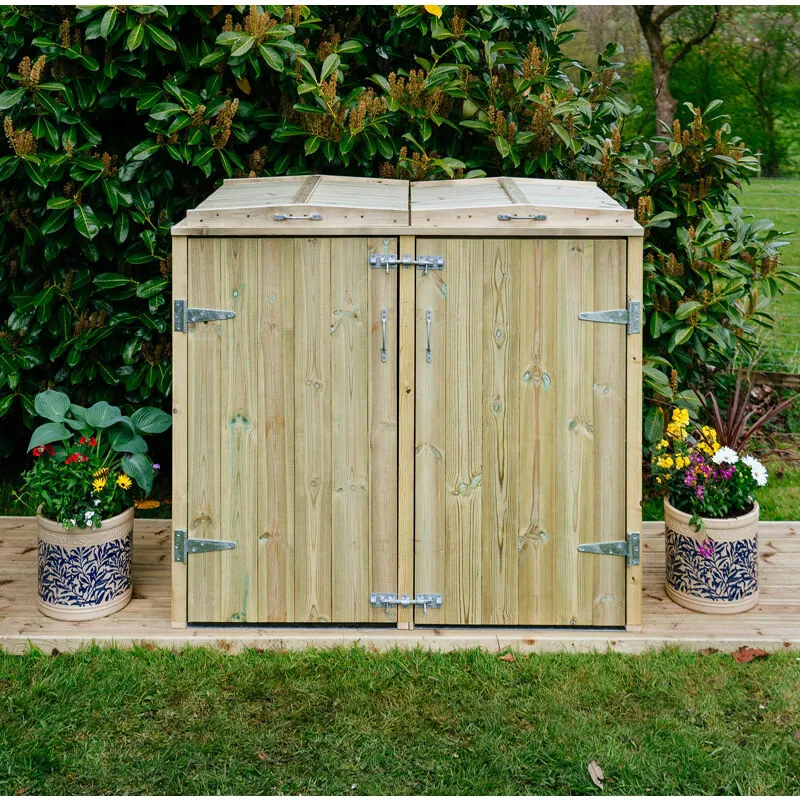Buttercup Farm Shireburn Double Wheelie Bin Store - Fits 2 x 180L or 2 x 240L Bins in Brown Brown