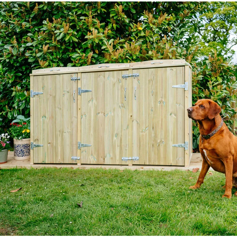 Buttercup Farm Shireburn Triple Wheelie Bin Store, Timber, Fits 3 x 140L Wheelie Bins in Brown Brown