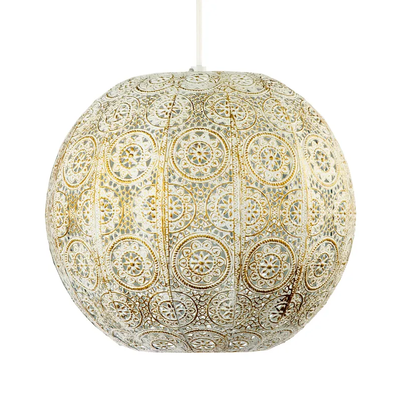 Happy Homewares Spherical Vintage Moroccan Pendant Lighting Shade with Floral Design in Cream Cream