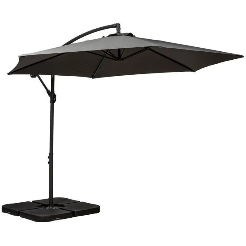 Standard Cantilever Over Hanging Parasol with Cross Stand - Steel/Polyester - L300 x W300 x H255 cm - Grey