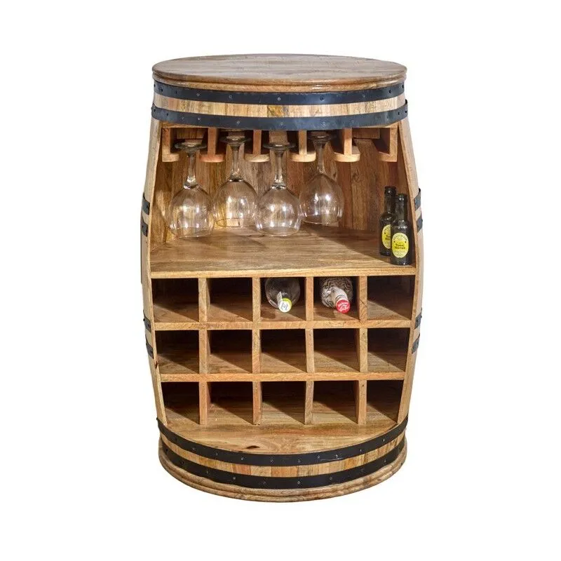 Indian Hub Surrey Solid Dark Barrel Wine Sideboard - Solid Mango Wood in Brown Brown