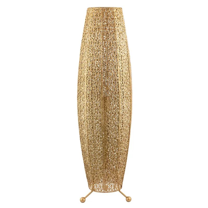 Traditional and Ornate Floral Moroccan Floor Lamp in Satin Gold