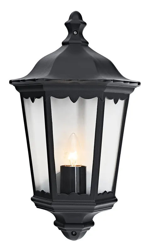 Happy Homewares Traditional Black Cast Aluminium Outdoor Lantern Wall Light Black