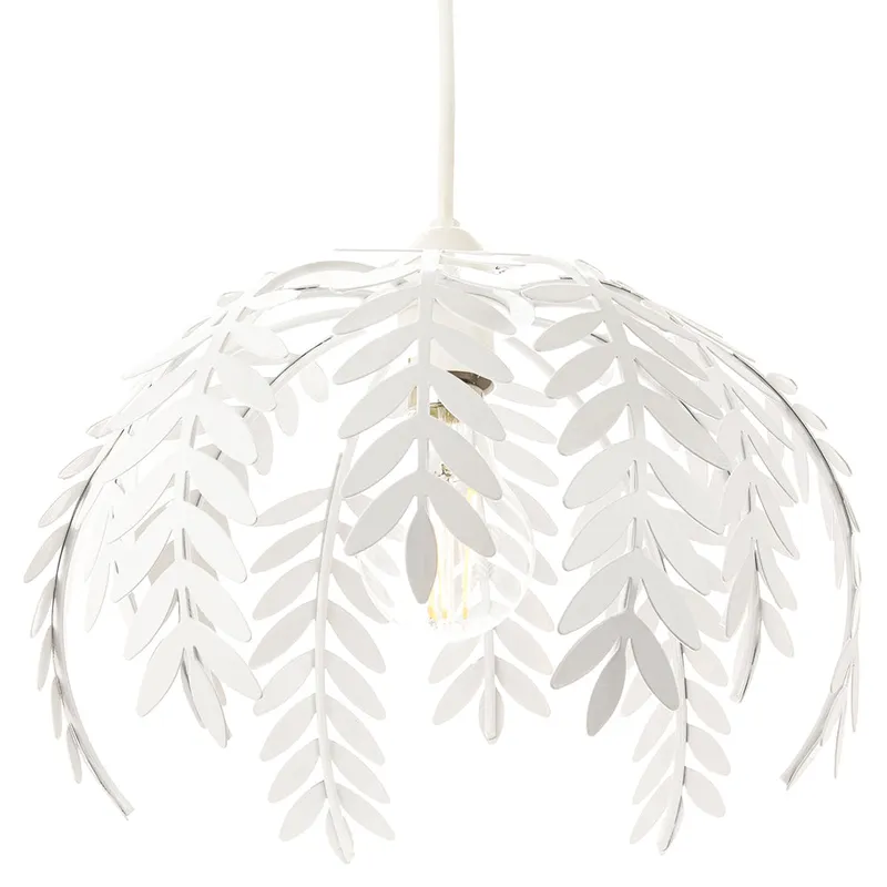 Happy Homewares Traditional Fern Leaf Design Ceiling Pendant Light Shade in Shiny in White White