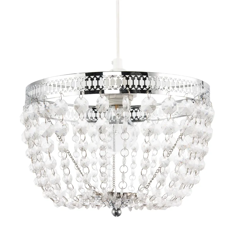 Happy Homewares Traditional Vintage Chrome Pendant Lighting Shade with Clear Acrylic in Silver Silver