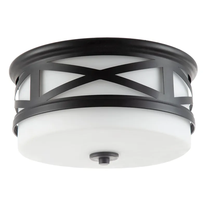 Happy Homewares Vintage & Classic Bathroom Flush Ceiling Light with Strap Design in Black Black