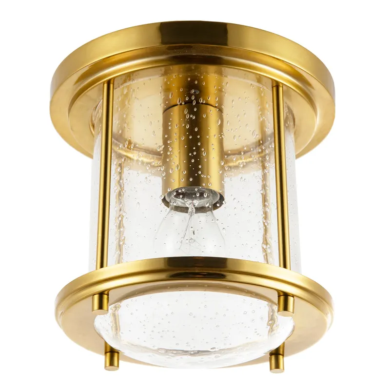 Vintage Industrial Ceiling Light in Satin Gold with Clear Bubble Glass