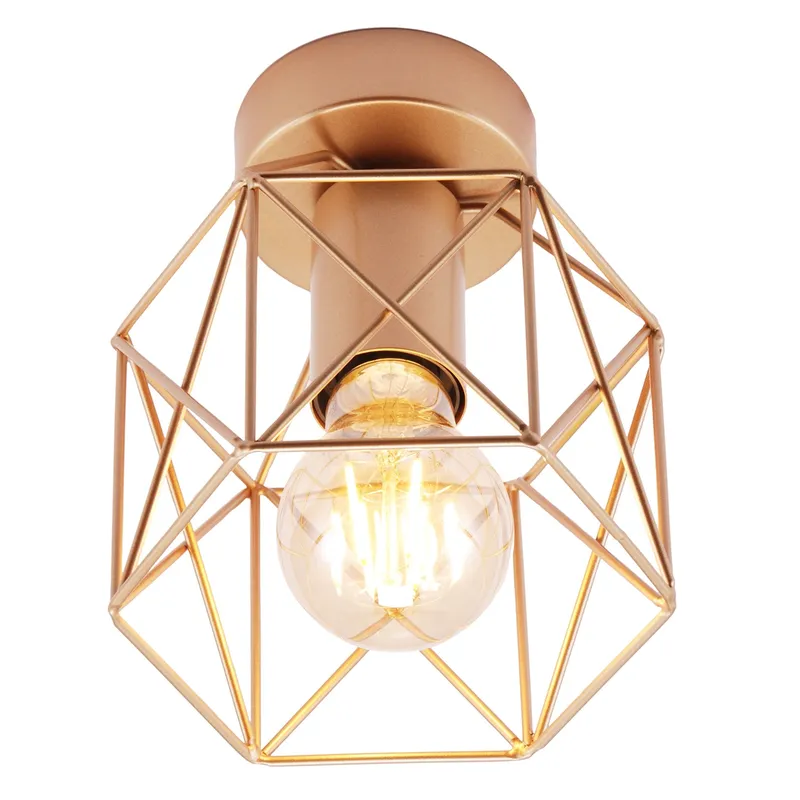 Vintage Industrial Satin Gold Ceiling Lighting Fitting with Wire Cage Design