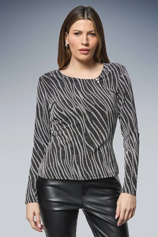 Wallis Women's Abstract Metallic Jersey Bar Detail Top in Silver Size: 8 - Silver