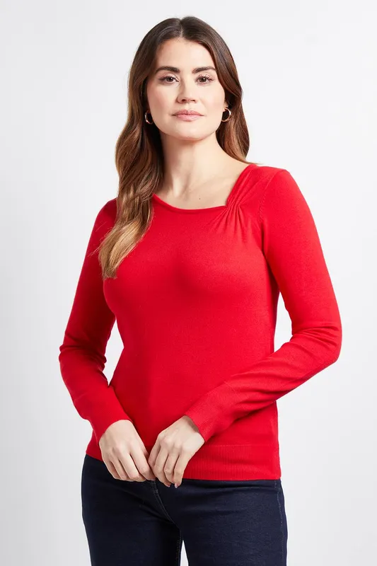 Wallis Women's Asymetric Gathered Knitted Jumper in Red Size: Small Red S