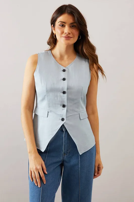 Wallis Women's Button Through Waistcoat in Blue Size: 20 - Blue - Size: 20