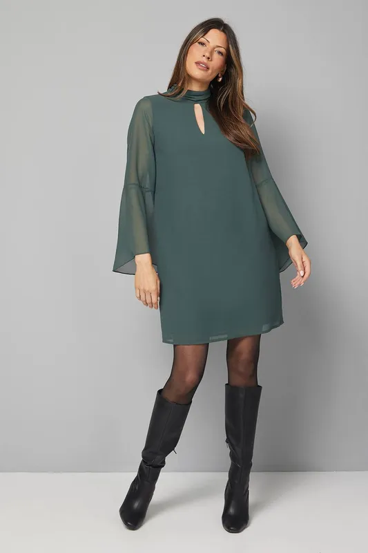 Wallis Women's Chiffon Neck Shift Dress in Emerald Size: 18 - Emerald