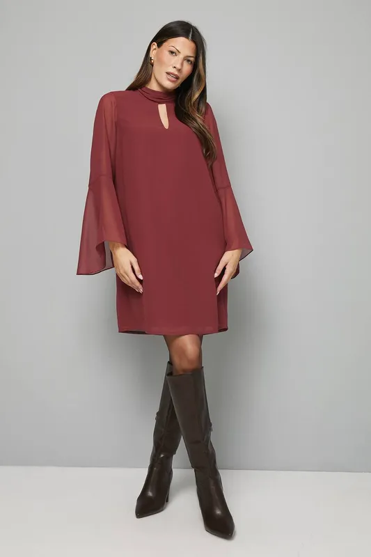 Wallis Women's Chiffon Neck Shift Dress in Wine Size: 10 - Wine