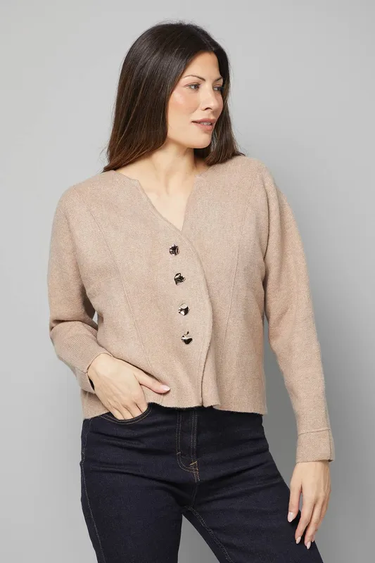 Wallis Women's Curved Knitted Jacket in Camel Size: XL - Camel