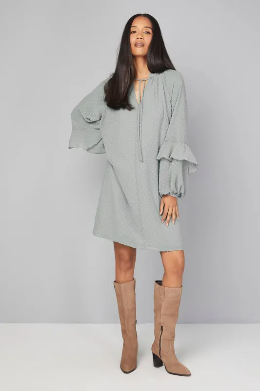 Wallis Women's Dobby Ruffle Sleeve Shift Dress in Turquoise Size: 14 Turquoise 14
