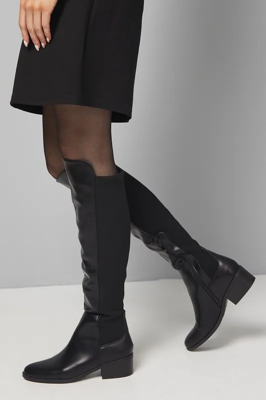 Wallis Women's Hannah Stretch Back Almond Toe Low Heel Knee Boots in Black Size: 5 Black 5