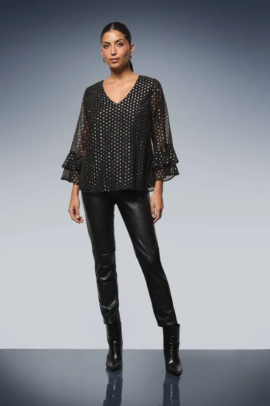 Wallis Women's Metallic Flute Sleeve Top in Black Size: 12 - Black - Size: 12
