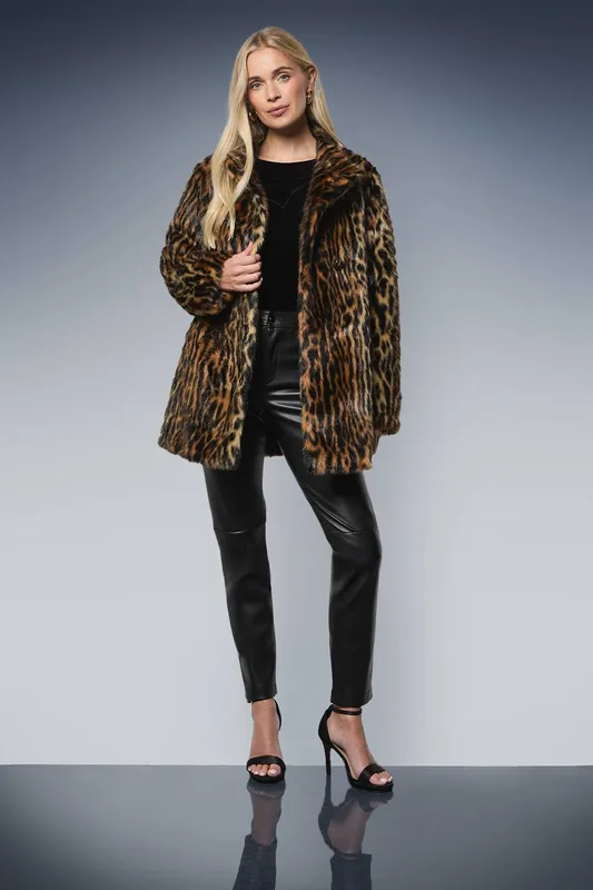 Wallis Women's Petite Leopard Faux Fur Coat Size: 16 Leopard 16 female