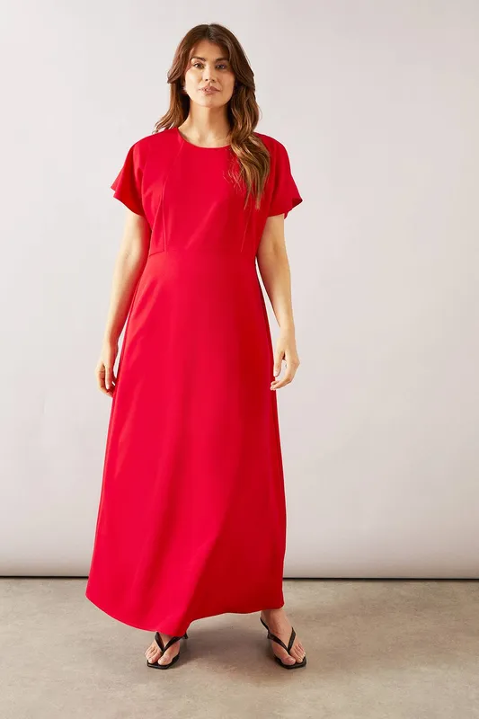 Wallis Women's Pleated Detail Midi Dress in Red Size: 14 - Red