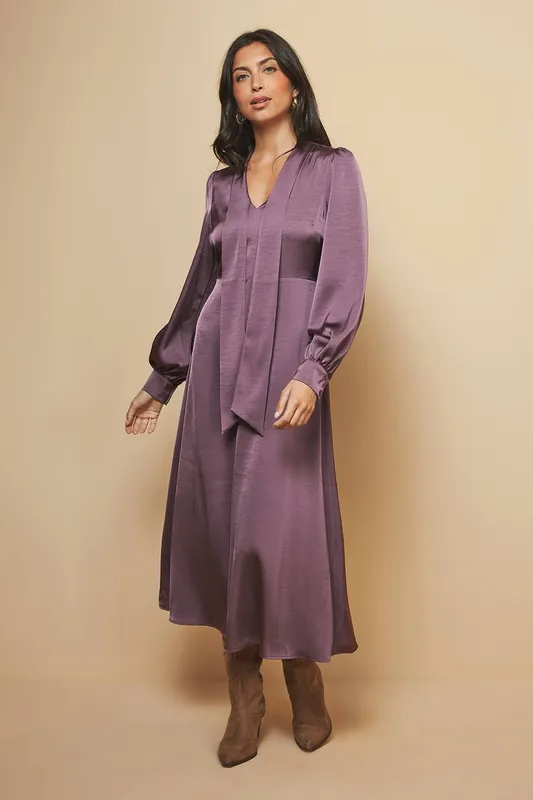 Wallis Women's Plum Satin Neck Midi Dress Size: 8 - Plum