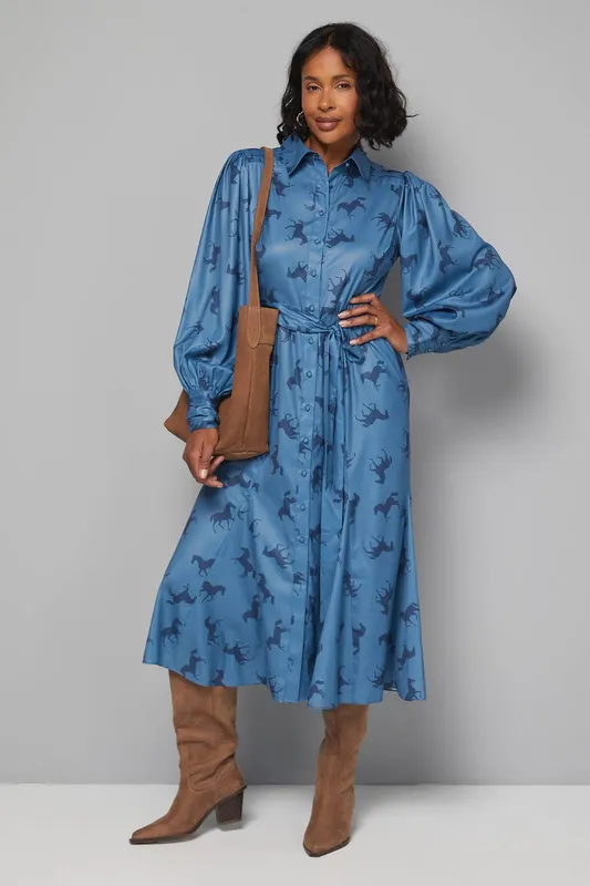 Wallis Women's Printed Pleat Detail Shirt Dress in Blue Size: 16 - Blue