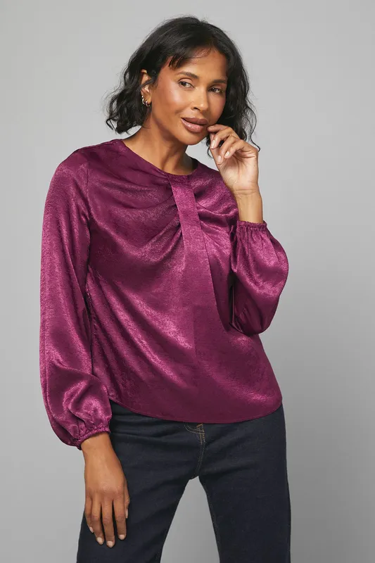 Wallis Women's Satin Bar Detail Blouse in Plum Size: 18 Plum 18