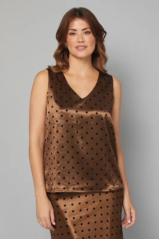Wallis Women's Satin Spot Cami Top in Gold Size: 14 - Gold