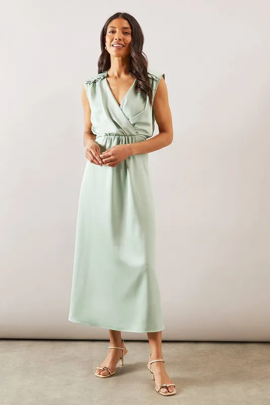 Wallis Women's Satin Wrap Gauged Dress in Mint Size: 12 Mint 12
