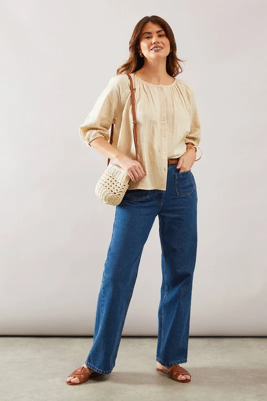 Wallis Women's Textured Button Blouse in Stone Size: 18 - Stone