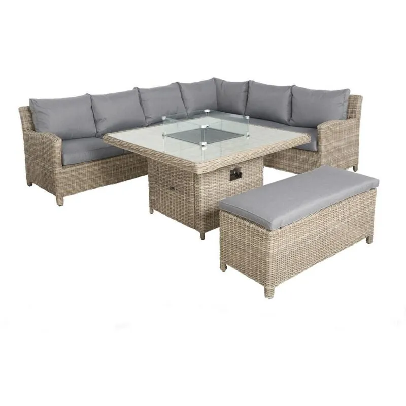 Wentworth 7 Pc Deluxe Modular Corner Dining / Lounging Set - Synthetic Rattan - H68 x W120 x L120 cm - Beige