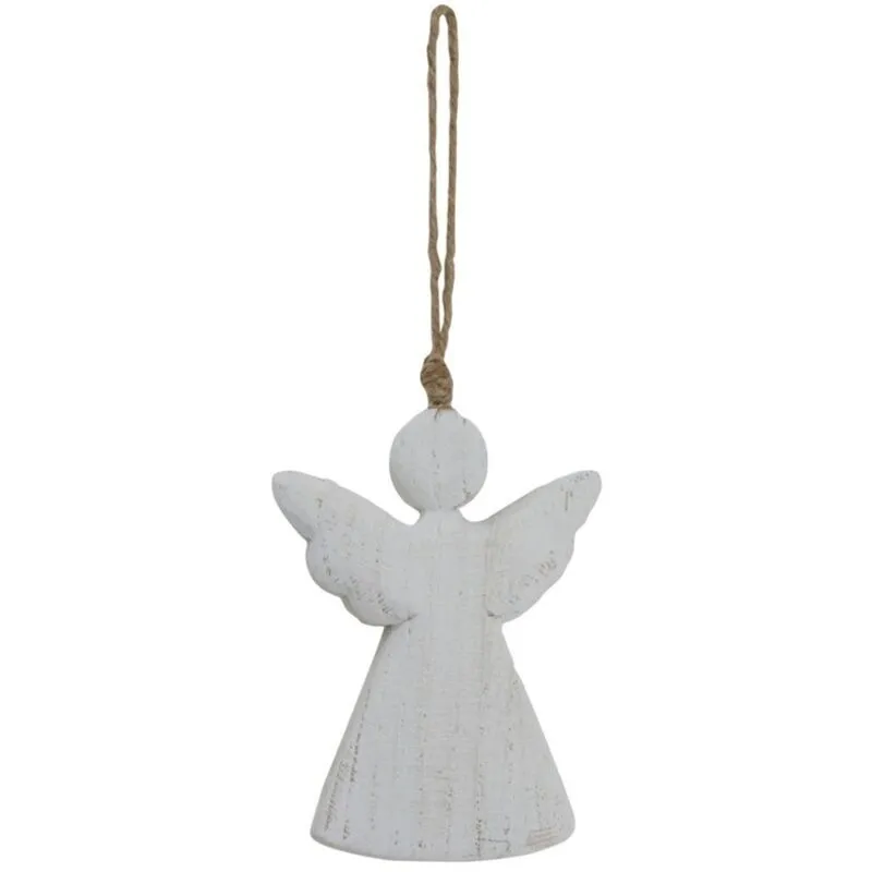Whitewashed Rustic Hanging Angel Ornament - Wood - L5 x W10 x H14 cm - White