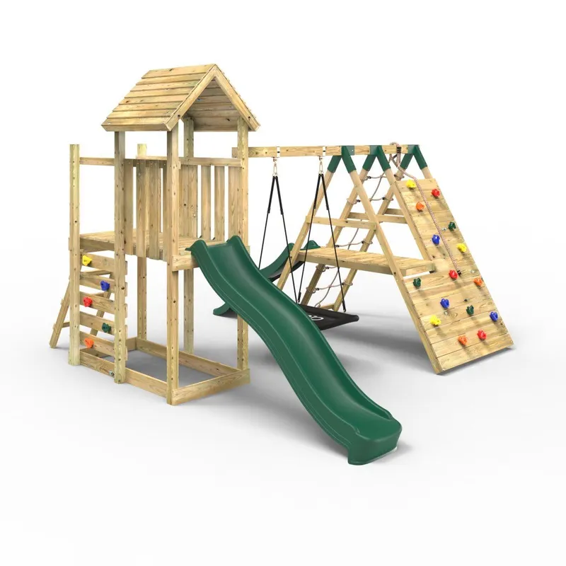 Rebo - Extended Tower Wooden Climbing Frame with Swings & Slide - Crestone