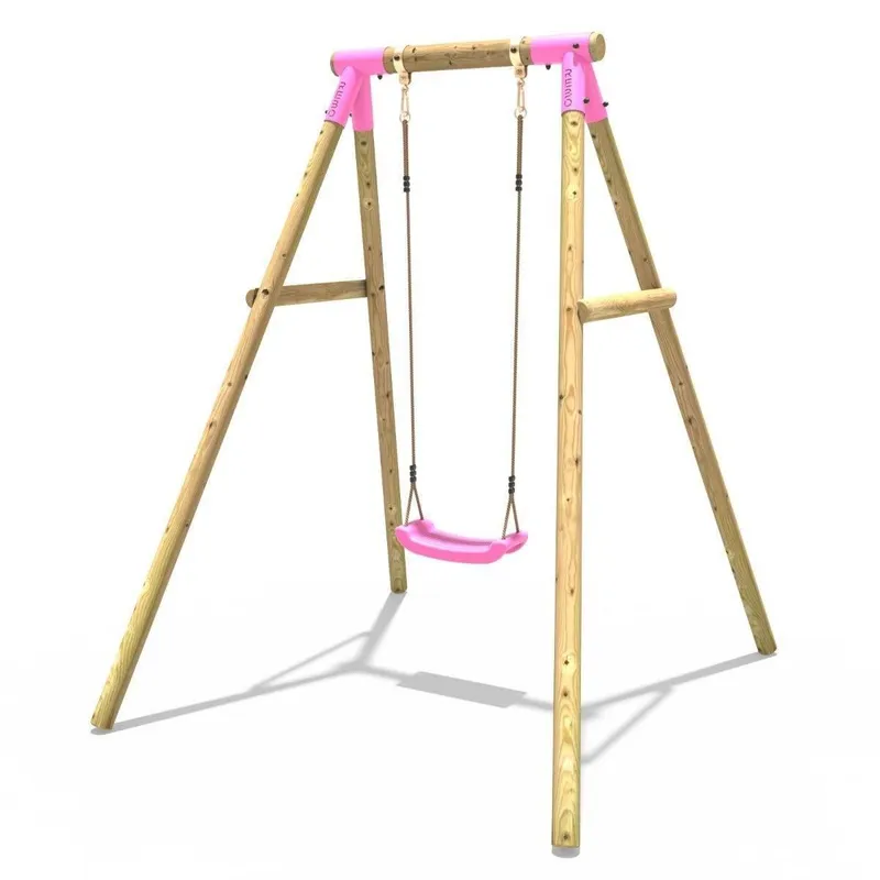 OutdoorToys Kids Wooden Garden Swing Set Childrens Swings Solar Single Swing Pink Pink