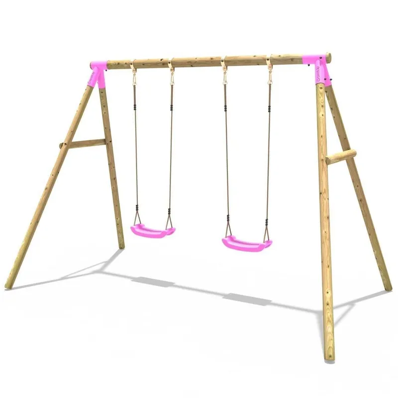 Rebo - Wooden Garden Swing Set with 2 Swings - Venus Pink