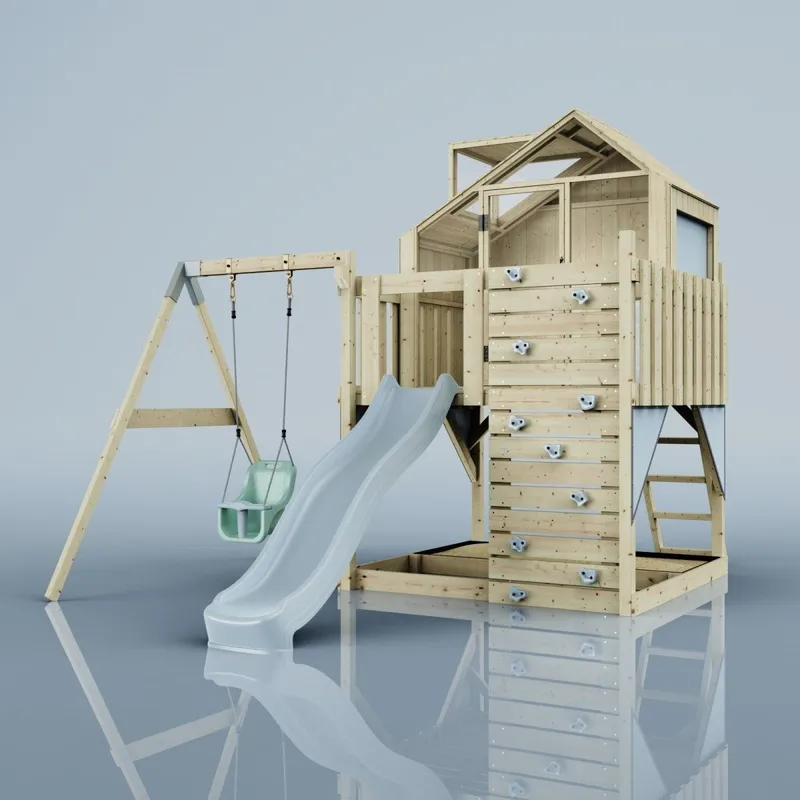 OutdoorToys PolarPlay Kids Climbing Tower & Playhouse - Swing Eerika Mist in Beige Beige