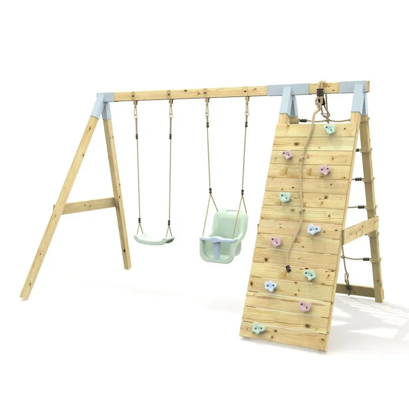 OutdoorToys Premium Double Garden Swing with Up & Over Wall for Kids & Baby - Mint Green Green